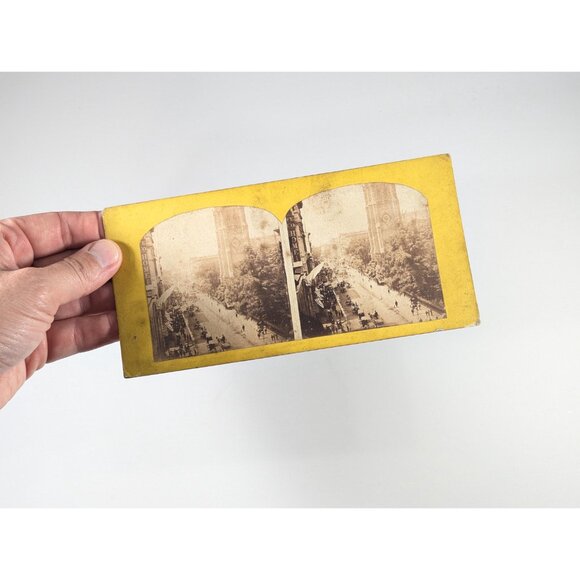 Antique Stereoview card View on Broadway and Trinity Church Manhattan New York, - Picture 3 of 7